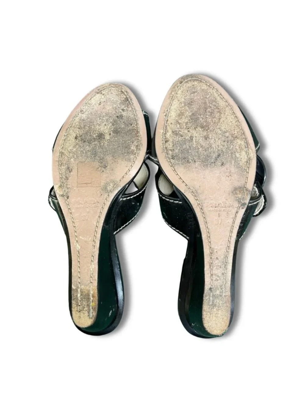 PRADA Women's Shoes Size 6.5 Black Patent Leather Slide Mule Sandals   Italy - Picture 4 of 5